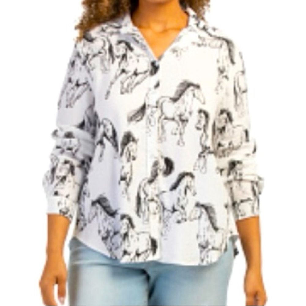 Jane and Delancey White and Black Button Down Shirt